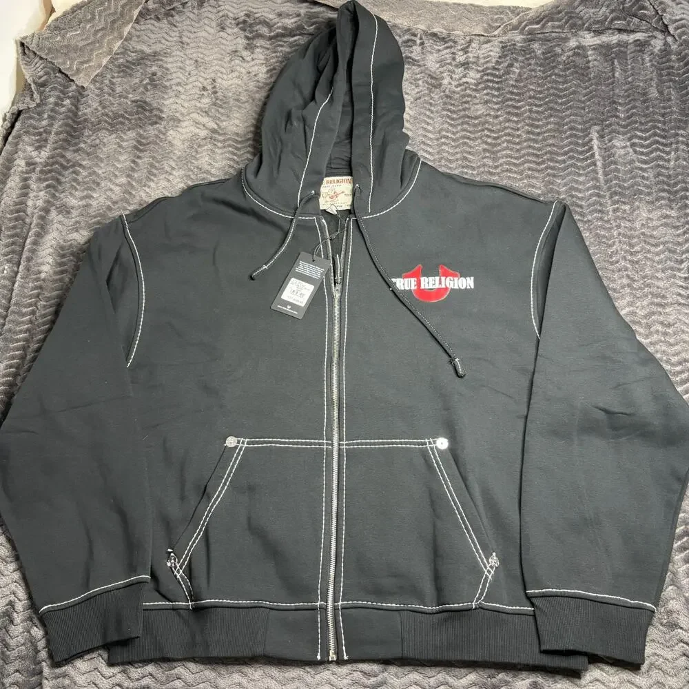 True Religion Men's Black World Tour Buddha Full Zip Hoodie 3XL NWT
